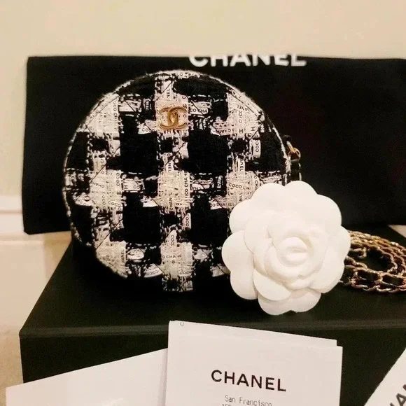 Chanel Ribbon Tweed Round Clutch with Chain - Picture 1 of 12